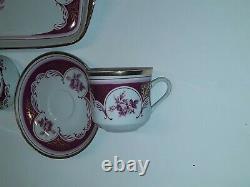 Bohemia Carlsbad Tray, Sugar Bowl & 2 Demitasse Cups And Saucers New