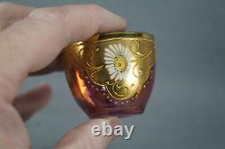 Bohemian Moser Style Enameled Gold & Cranberry Flashed Demitasse Cup & Saucer