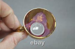 Bohemian Moser Style Enameled Gold & Cranberry Flashed Demitasse Cup & Saucer