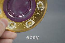 Bohemian Moser Style Enameled Gold & Cranberry Flashed Demitasse Cup & Saucer