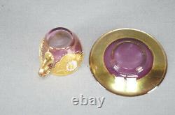 Bohemian Moser Style Enameled Gold & Cranberry Flashed Demitasse Cup & Saucer