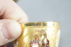 Bohemian Moser Style Enameled Gold & Cranberry Flashed Demitasse Cup & Saucer