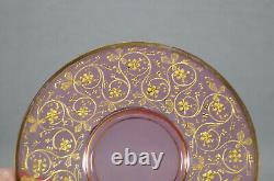 Bohemian Moser Type Enameled Gold Scrollwork Cranberry Demitasse Cup & Saucer E