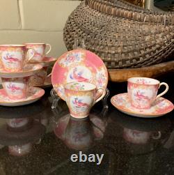 C. 1890 Mintons Pink Cockatrice 2 Demitasse Cup & Saucer Sets #9646 Globe Mark