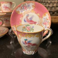 C. 1890 Mintons Pink Cockatrice 2 Demitasse Cup & Saucer Sets #9646 Globe Mark