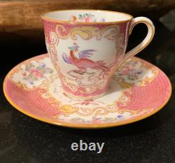 C. 1890 Mintons Pink Cockatrice 2 Demitasse Cup & Saucer Sets #9646 Globe Mark