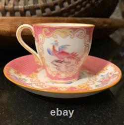 C. 1890 Mintons Pink Cockatrice 2 Demitasse Cup & Saucer Sets #9646 Globe Mark
