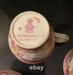 C. 1890 Mintons Pink Cockatrice 2 Demitasse Cup & Saucer Sets #9646 Globe Mark