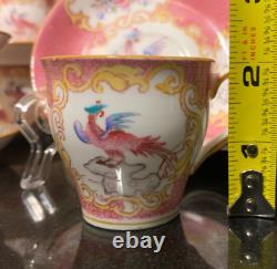 C. 1890 Mintons Pink Cockatrice 2 Demitasse Cup & Saucer Sets #9646 Globe Mark