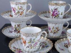 C1890 8 Dresden Demitasse Espresso Cups and Saucers Turkish Coffee