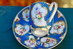 C1890 Royal Worcester Demitasse Cup & Saucer Floral Blue Scales Background