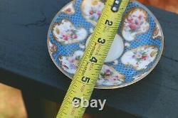 C1890 Royal Worcester Demitasse Cup & Saucer Floral Blue Scales Background