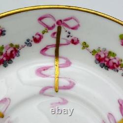 C1903 Antique Royal Crown Derby Demitasse Coffee Cup & Saucer Pink Bows & Roses