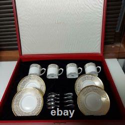 CARTIER Logo Demitasse cups & saucers White Gold rim Set of 4 with Box