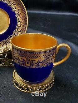 CAULDON tea cup and saucer Blue & gold demitasse teacup England TIFFANY &CO NY