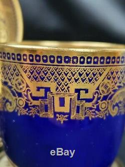 CAULDON tea cup and saucer Blue & gold demitasse teacup England TIFFANY &CO NY