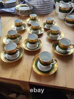 CH Field Haviland Limoges Demitasse Cup & Saucer Lot Of 10 Green & Gold Vintage