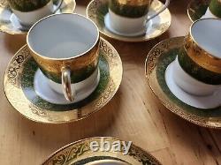 CH Field Haviland Limoges Demitasse Cup & Saucer Lot Of 10 Green & Gold Vintage