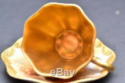 COALPORT Antique DEMITASSE Painted Cup Saucer GOLD EMBOSSED