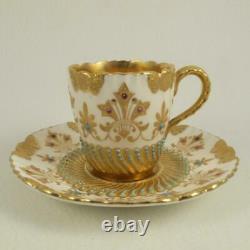 COALPORT Jewelled & Gold Encrusted Demitasse Cup & Saucer c1891 SOLD AS IS