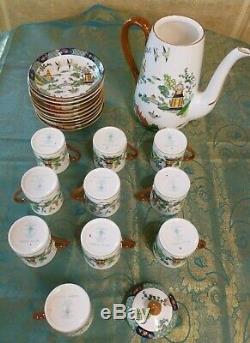 CROWN STAFFORDSHIRE CHINESE WILLOW Coffee Pot & 10 Demitasse Cups and Saucers