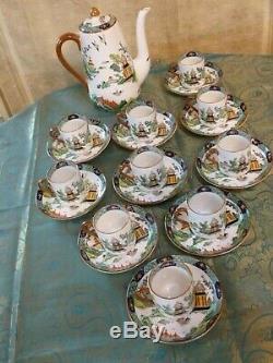 CROWN STAFFORDSHIRE CHINESE WILLOW Coffee Pot & 10 Demitasse Cups and Saucers