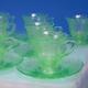 Cambridge Glass Emerald Green Apple Blossom 8 Demitasse Cups And Saucers