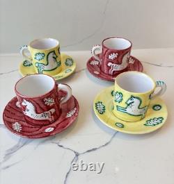 Cantagalli Italy Set Of 4 Demitasse Cups w Matching Saucers, Rare Vintage Gifts