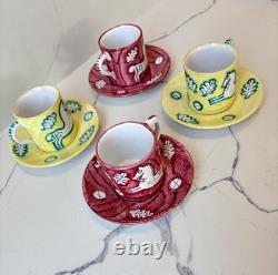 Cantagalli Italy Set Of 4 Demitasse Cups w Matching Saucers, Rare Vintage Gifts