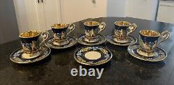 Capodimonte Blue & Gold Demitasse 5 Cups & 6 SaucersCherubsHigh Relief Read