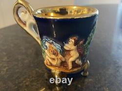 Capodimonte Blue & Gold Demitasse 5 Cups & 6 SaucersCherubsHigh Relief Read