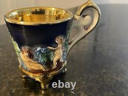 Capodimonte Blue & Gold Demitasse 5 Cups & 6 SaucersCherubsHigh Relief Read