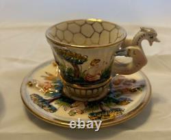 Capodimonte Cherub Dragon Demitasse cups and saucers set of six