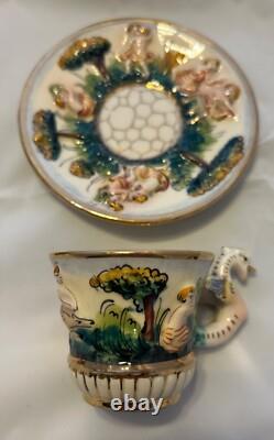 Capodimonte Cherub Dragon Demitasse cups and saucers set of six