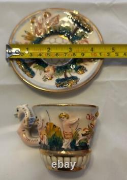 Capodimonte Cherub Dragon Demitasse cups and saucers set of six