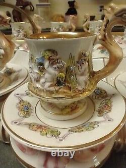 Capodimonte Set of 10 Demitasse Cups & Saucers with Sugar Bowl & Undertray LOOK