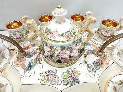 Capodimonte Tea Demitasse Espresso Cups Saucers Tray Set Cherub Serpent Italy