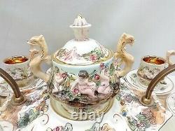 Capodimonte Tea Demitasse Espresso Cups Saucers Tray Set Cherub Serpent Italy