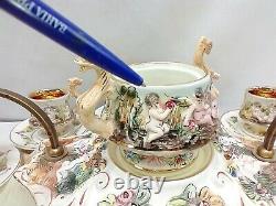 Capodimonte Tea Demitasse Espresso Cups Saucers Tray Set Cherub Serpent Italy