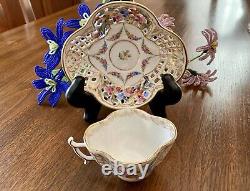 Carl Thieme Hand Painted Quatrefoil Demitasse Cup With Reticulated Saucer