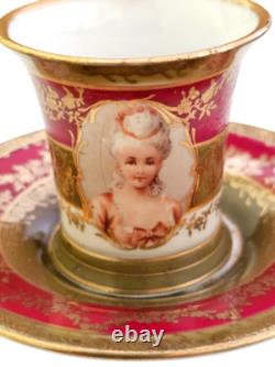 Carlsbad Austria 2 demitasse cups and saucers set with portraits c. 1884