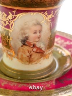 Carlsbad Austria 2 demitasse cups and saucers set with portraits c. 1884