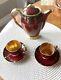 Carlton Ware Rouge Royale Teapot With Lid And 2 Demitasse Cups And Saucers