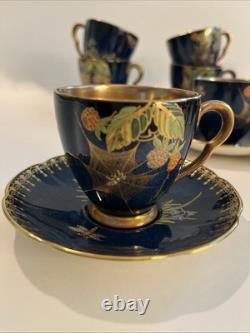 Carlton Ware Royal Blue Bleu Spiders Web Demitasse Cups & Saucers Set Of 11