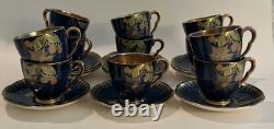 Carlton Ware Royal Blue Bleu Spiders Web Demitasse Cups & Saucers Set Of 11