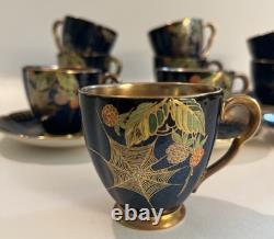 Carlton Ware Royal Blue Bleu Spiders Web Demitasse Cups & Saucers Set Of 11