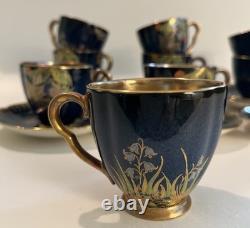 Carlton Ware Royal Blue Bleu Spiders Web Demitasse Cups & Saucers Set Of 11