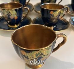 Carlton Ware Royal Blue Bleu Spiders Web Demitasse Cups & Saucers Set Of 11