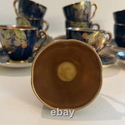 Carlton Ware Royal Blue Bleu Spiders Web Demitasse Cups & Saucers Set Of 11