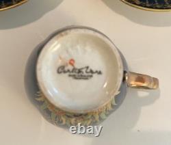 Carlton Ware Royal Blue Bleu Spiders Web Demitasse Cups & Saucers Set Of 11
